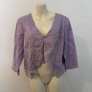 La Rea Collection XL 100% Linen Applique Light Purple Pastel Fairycore Blouse
